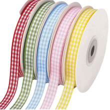 5 Color Gingham Ribbon 3/8" Plaid Ribbons for Crafts Picnic Decor Sewing Projects Hair Bows Birthday Gift Wrapping