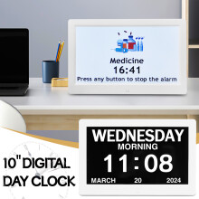 10inch digital calendar day clock LED Dementia Alarm ExtraLarge
