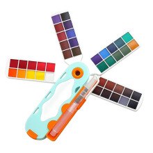 40 Colors Dopamine Fan Shaped Solid Watercolor Set Hand-Painted Portable Set with Water Brush Pen