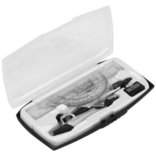 Geometry Compass Set 10Pcs School Maths Protractor Set Rulers for Student Maths and Engineering in Carry Case, Gray