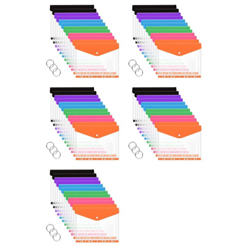 60 Pcs A4 Binder Pocket Expandable Envelopes Clear Plastic Envelopes for Ring Binder Folder, Snap Button