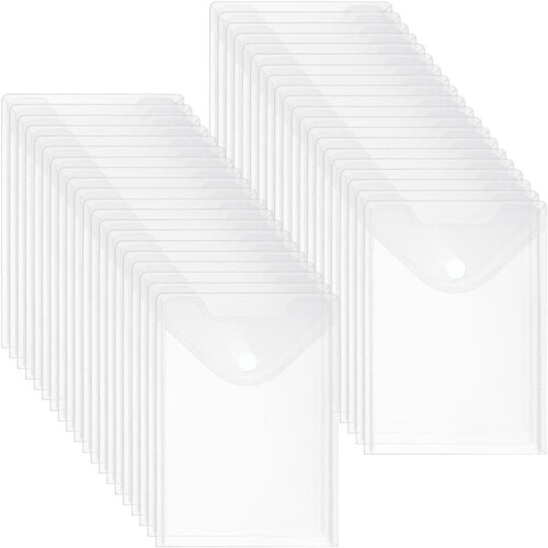 96 Pack Plastic Envelopes, 7 X 10 File Envelope with Hook & Loop Closure Storage Bags A5 Clear File Folders for School