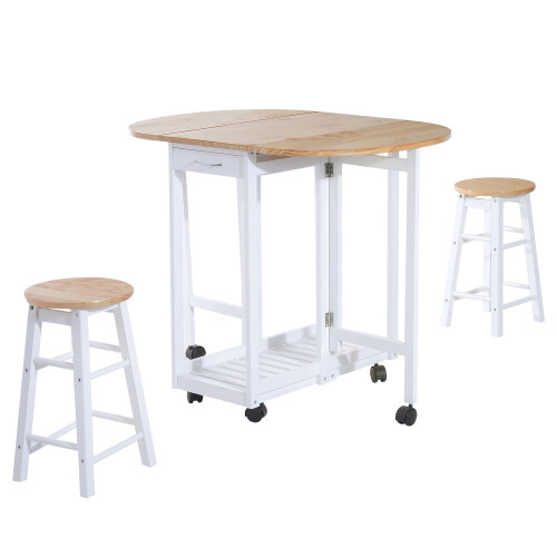 3-piece folding bar table set,White 2