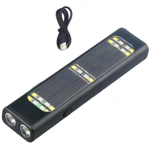 LED Torch Solar-Powered Flashlight with Magnet Tail,8 Light Modes Clip Lamp for Outdoor Camping Emergency Lantern
