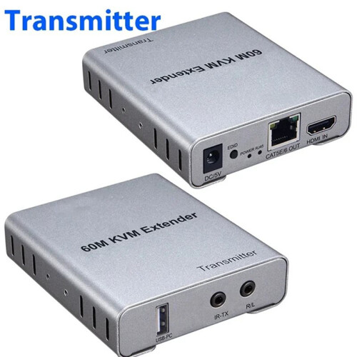 Extensor KVM Compatível com  1080P Via Ethernet RJ45 CAT5E/6 de 60 M com Suporte para Mouse e Teclado, Plugue UE 2