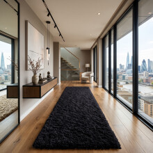 (80cm x 300 cm (2 ft 6 in x 10 ft), Black Shaggy Rugs) Fluffy Rug Non-Slip Shaggy Rugs Living Room Carpet