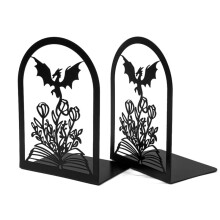 Vierde Vleugel Draak & Bloemen Metalen Boekensteunen Boekvormige Plankstoppers, Antislip Fantasiedecoratie