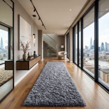 (80cm x 300 cm (2 ft 6 in x 10 ft), Grey Shaggy Rugs) Fluffy Rug Non-Slip Shaggy Rugs Living Room Carpet