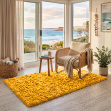 (80cm x 150cm (2ft 6" x 5ft), Yellow Shaggy Rugs) Fluffy Rug Non-Slip Shaggy Rugs Living Room Carpet