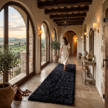 (60cm x 220cm (2ft x 7ft 3")_Runner, Black Shaggy Rugs) Fluffy Rug Non-Slip Shaggy Rugs Living Room Carpet