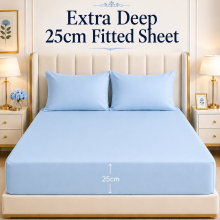 (Light Blue/ Sky Blue Fitted Sheet ) Double Fitted Sheets Extra Deep Bed Sheet 25cm