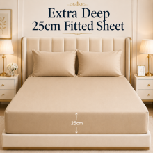 (Beige Fitted Sheet ) Double Fitted Sheets Extra Deep Bed Sheet 25cm
