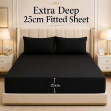 (Black Fitted Sheet	) Double Fitted Sheets Extra Deep Bed Sheet 25cm