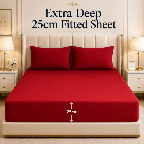 (King) Deep Fitted Sheet Single Double King Super King Size Microfiber Red Bed Sheets
