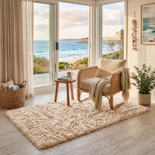 (80cm x 150cm (2ft 6" x 5ft), Beige Shaggy Rugs) Fluffy Rug Non-Slip Shaggy Rugs Living Room Carpet