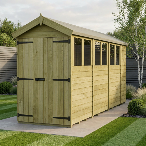 4 x 14 Apex Shed Tanalised (Double Door, With Windows)