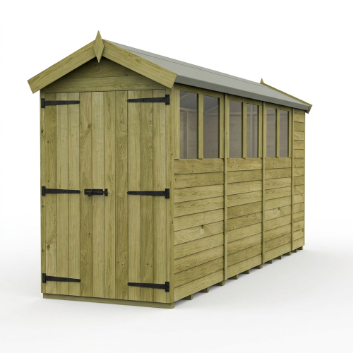 4 x 14 Apex Shed Tanalised (Double Door, With Windows) 1