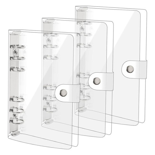 3 Pack A6 Transparent Soft PVC 6 Ring Binder Cover Clear Binder Notebook Cover A6 Binder for Refillable Notebook