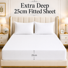 (White, Double) Fitted Bed Sheet Luxury Extra Deep 25cm Single Double King Super King Sizes
