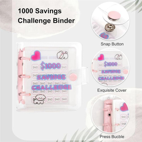 2PC 1000 Savings Challenge Binder, with  Envelope Savings Challenge Book, Reusable Budget Binder Book () 1