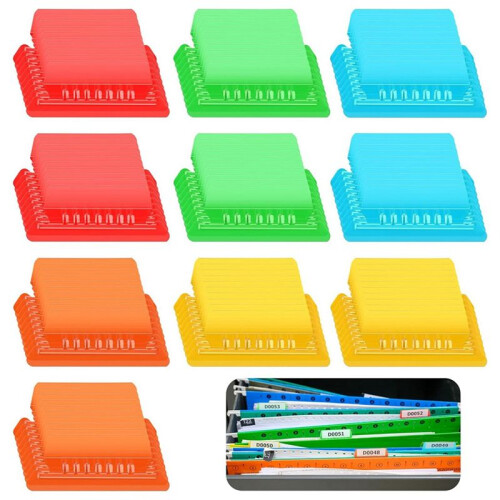 100 Pieces File Folder Tabs 3.15 Inch Hanging File Folder Tabs and Inserts Plastic Hanging File Tabs, Multicolor 1