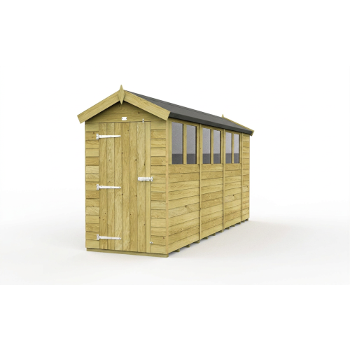 4 x 14 Apex Shed Tanalised (Single Door, With Windows) 1