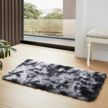 (50cm x 80 cm (1 ft 6 in x 2 ft 6 in), Tie-Dye Grey/Black Grey Shaggy Rugs) Fluffy Rug Non-Slip Shaggy Rugs Living Room Carpet