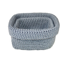 Set of 2 Crochet Storage Baskets Woven Organizer, Bathroom Bedroom Home - Grey