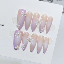 (XS) 10PCS Gradient Mauve Long Press on Nails Reusable Long Lasting Press on Nails for Stage Performance Wear