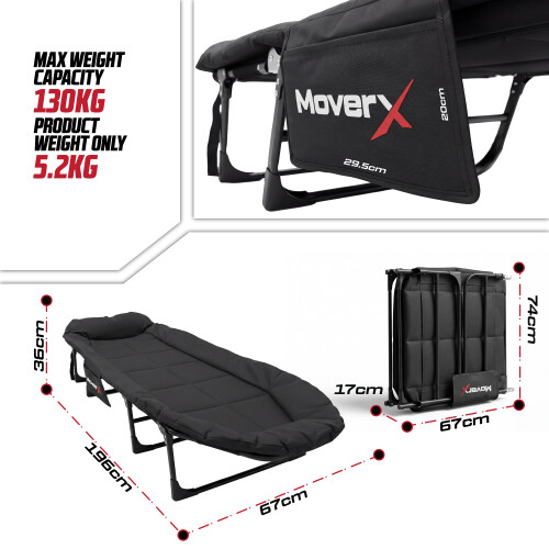 MoverX Folding Camping Bed with Adjustable Backrest - Capacity 130kg 2