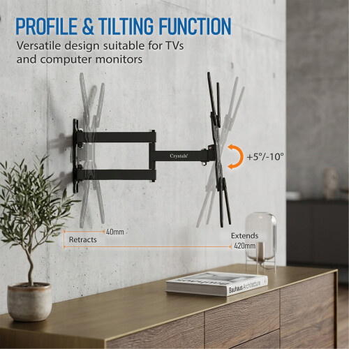 Wall Bracket Mount 26-55 Inch Screens Tilts Swivels Extends Retracts - Black 1