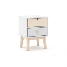 Mesita de noche de 2 cajones y patas en blanco y oak soft 40x51,3 cm Misty Cloud
