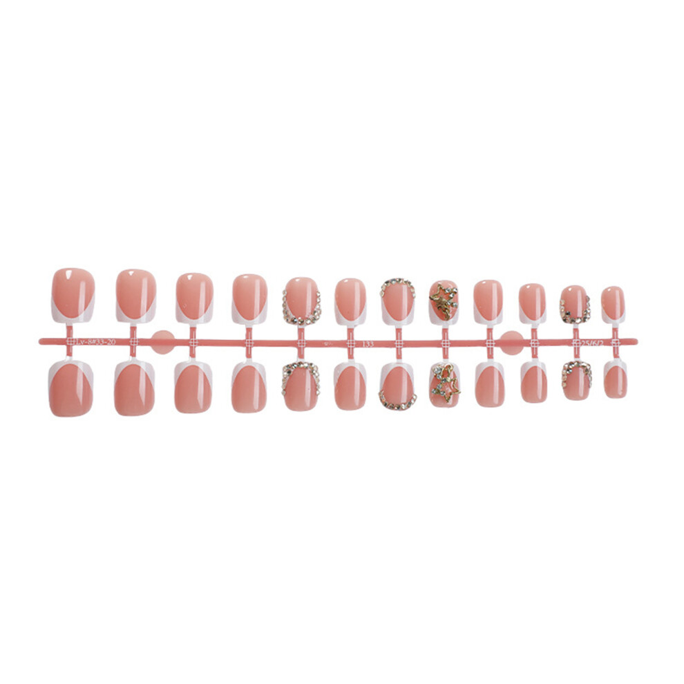 Zhouq-Outdoors 24Pcs Champagne Star Press-On Nails, Short Square Fake Nails