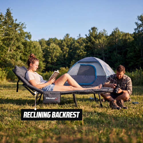 MoverX Grey Folding Camping Bed with Adjustable Backrest - Capacity 130kg 1
