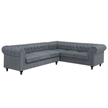 Corner Sofa 6 Seater CHESTERFIELD Fabric Grey Left Hand