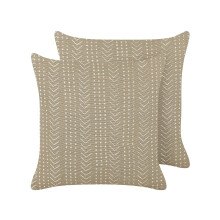 Set of 2 Decorative Cushions SENECIO Cotton 45 x 45 cm Beige Geometric Pattern