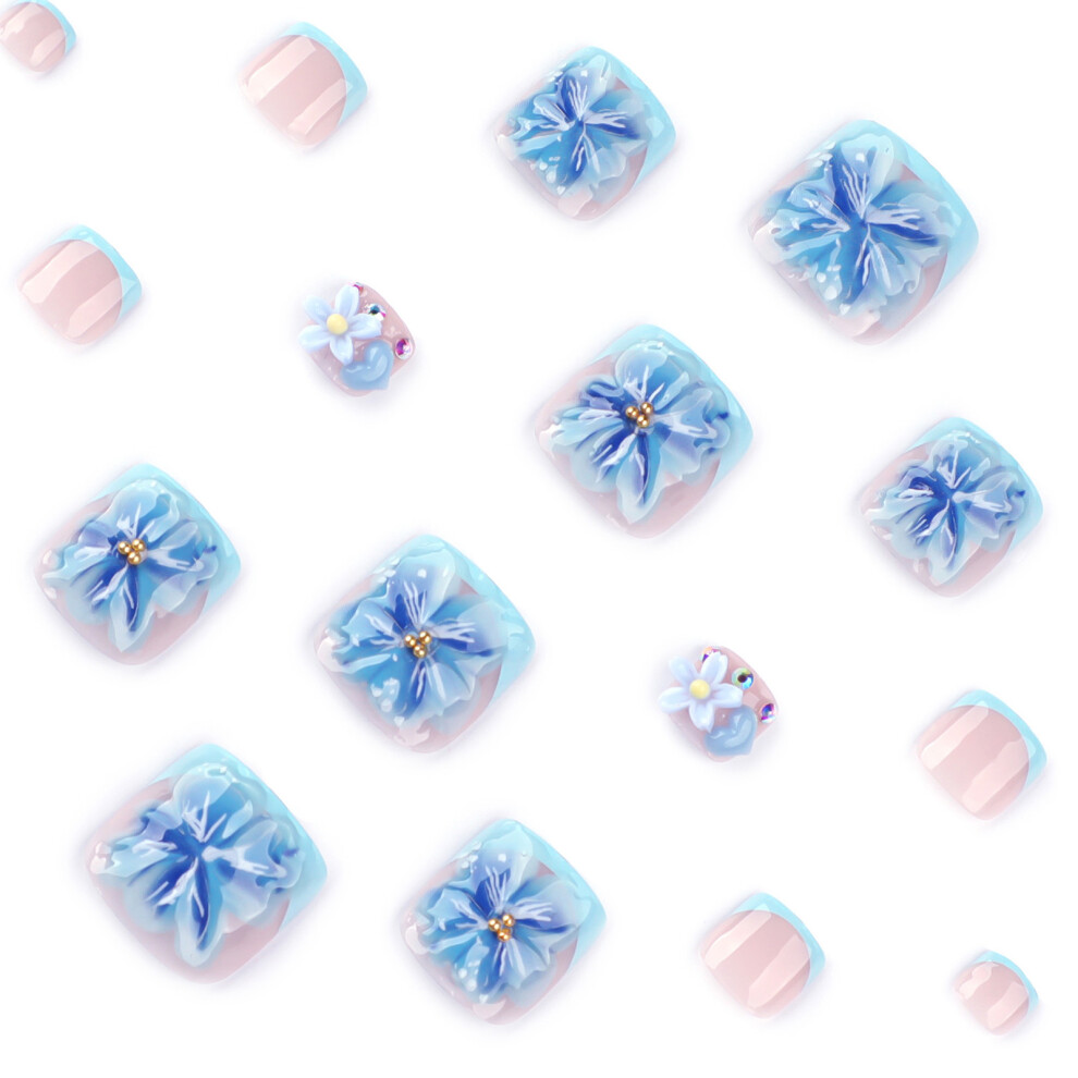 Zhouq-Outdoors 24Pcs Press On Nails - Pink & Blue Square Design