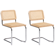 Set of 2 Dining Chairs CORDOVA Rattan Light Brown