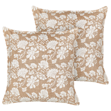 Set of 2 Decorative Cushions NOTELEA Cotton 45 x 45 cm Beige Floral Pattern