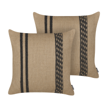 Set of 2 Decorative Cushions DESALIX Jute 45 x 45 cm Beige Striped