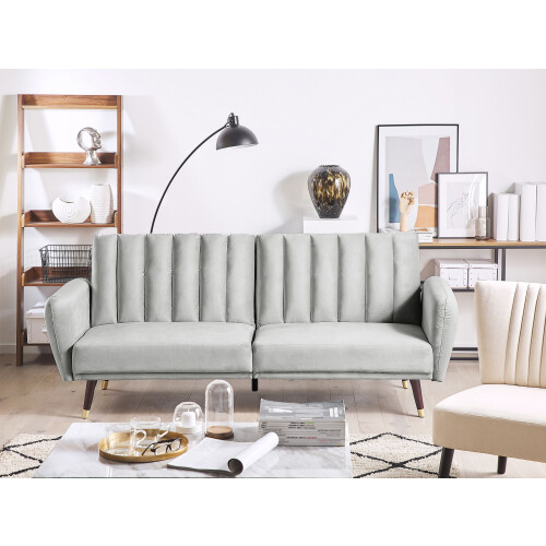 Beliani Sofa Bed 3 Seater VIMMERBY Velvet Light Grey 1