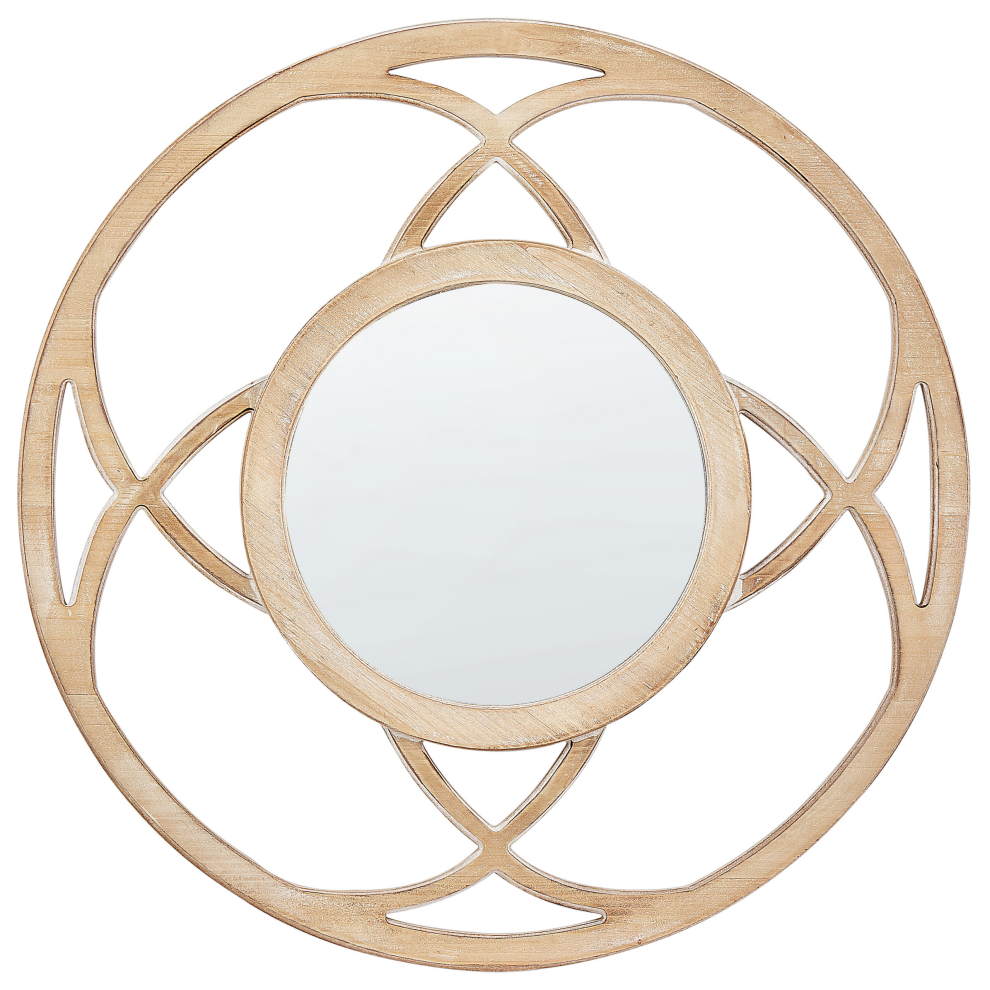 Beliani Wall Mirror Iztapalapa 60 Cm 60 Cm Light Fir Wood