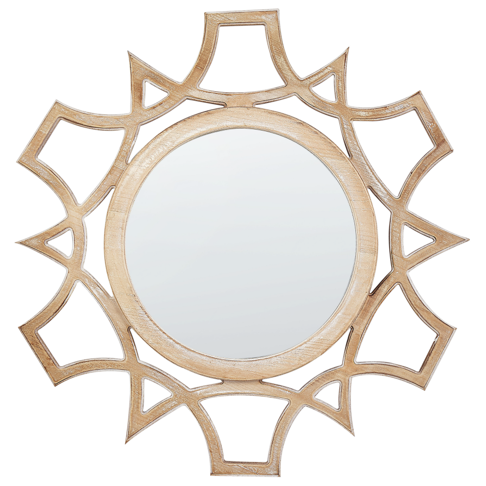Beliani Wall Mirror Zapopan 60 Cm 60 Cm Light Fir Wood