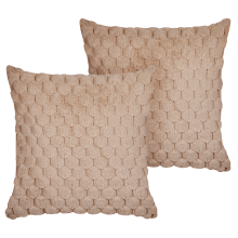 Set of 2 Decorative Cushions PURSLANE Faux Fur 43 x 43 cm Sand Beige Geometric Pattern
