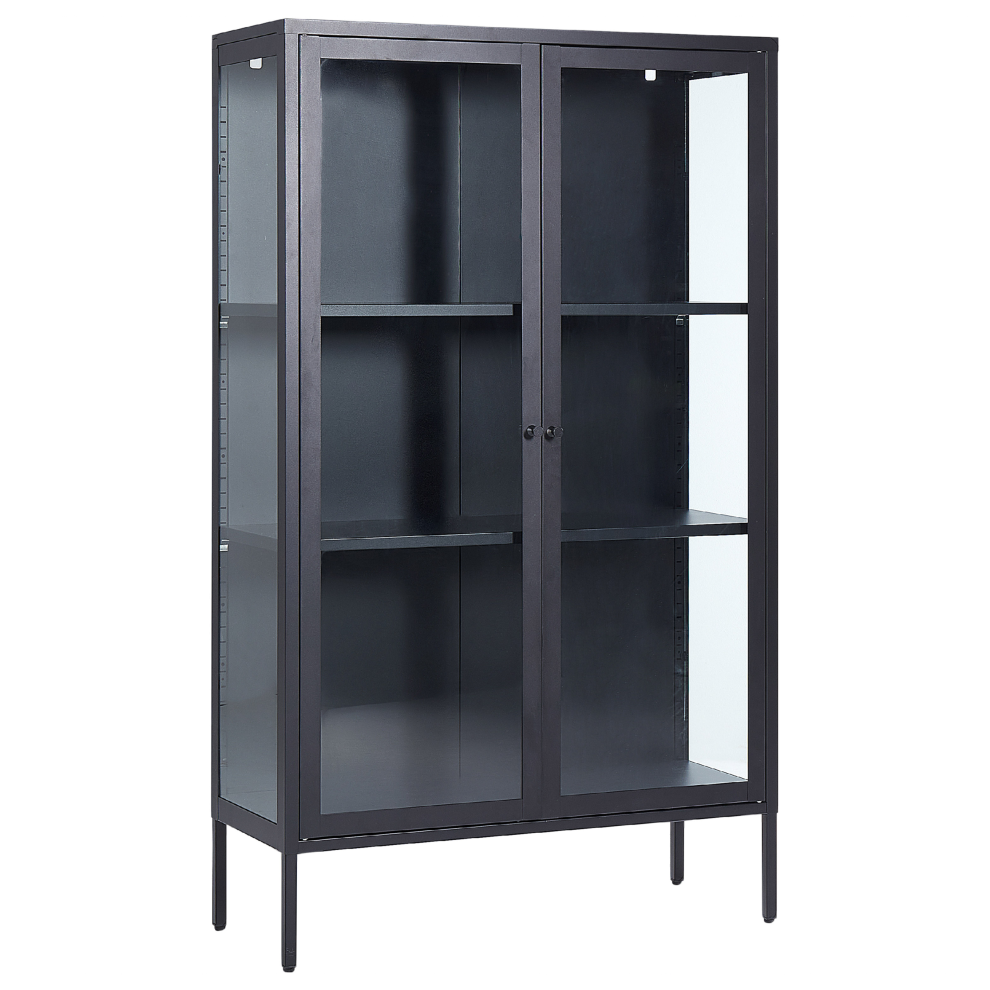 Beliani Glass Display Cabinet Nash Metal 90 Cm Black