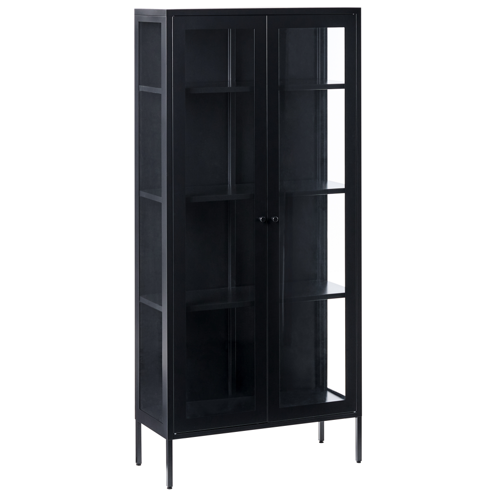 Beliani Glass Display Cabinet Harty Metal 80 Cm Black