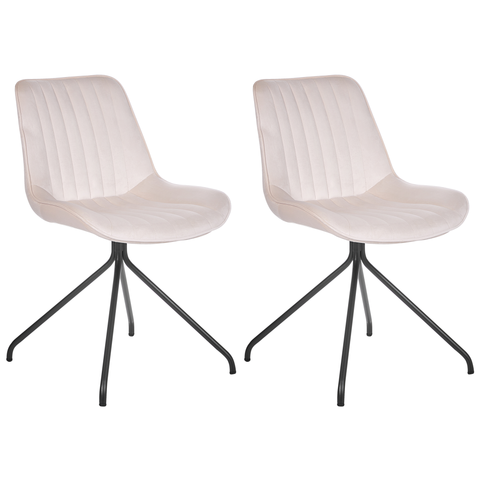Beliani Set Of 2 Dining Chairs Navasota Velvet Beige