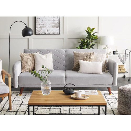 Beliani Sofa Bed 3 Seater SENJA Velvet Light Grey 1