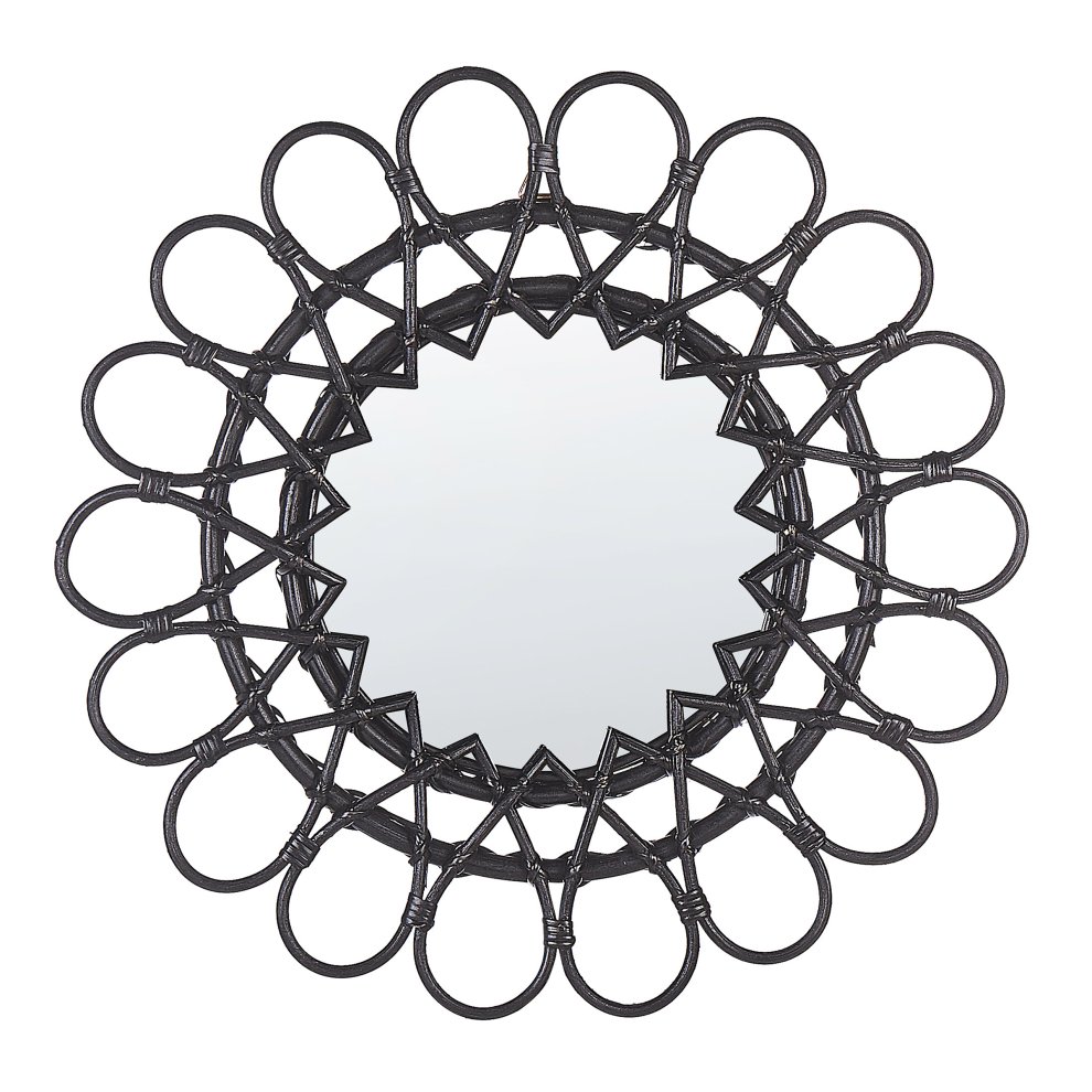 Beliani Wall Mirror Babai 60 Cm 60 Cm Rattan Black