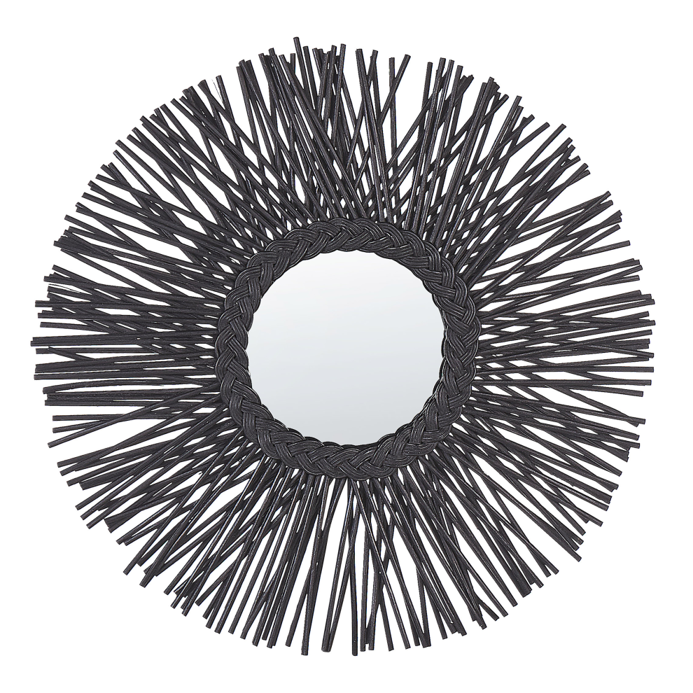 Beliani Wall Mirror Kalasin 60 Cm 60 Cm Rattan Black